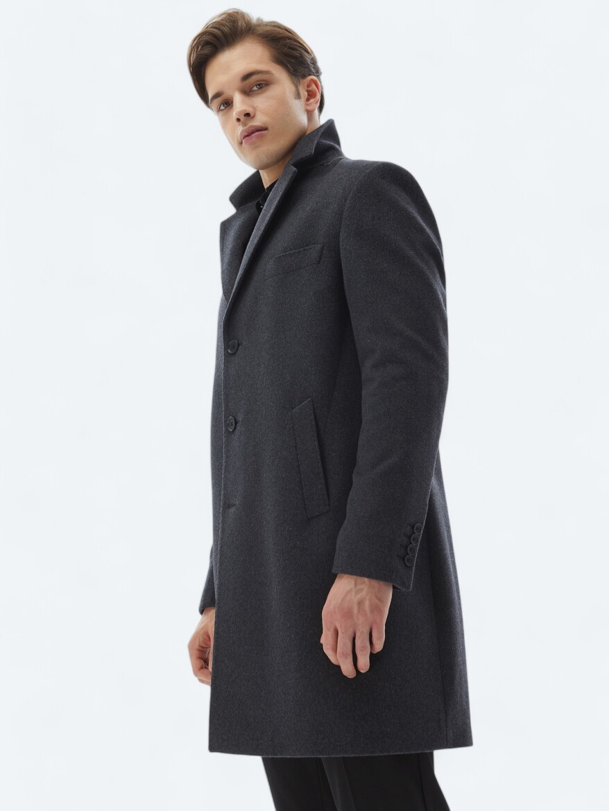 Hard Coal Regular Fit Butterfly Collar Classical Weaving Overcoat - 1