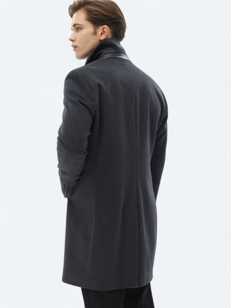 Hard Coal Regular Fit Butterfly Collar Classical Weaving Overcoat - 6