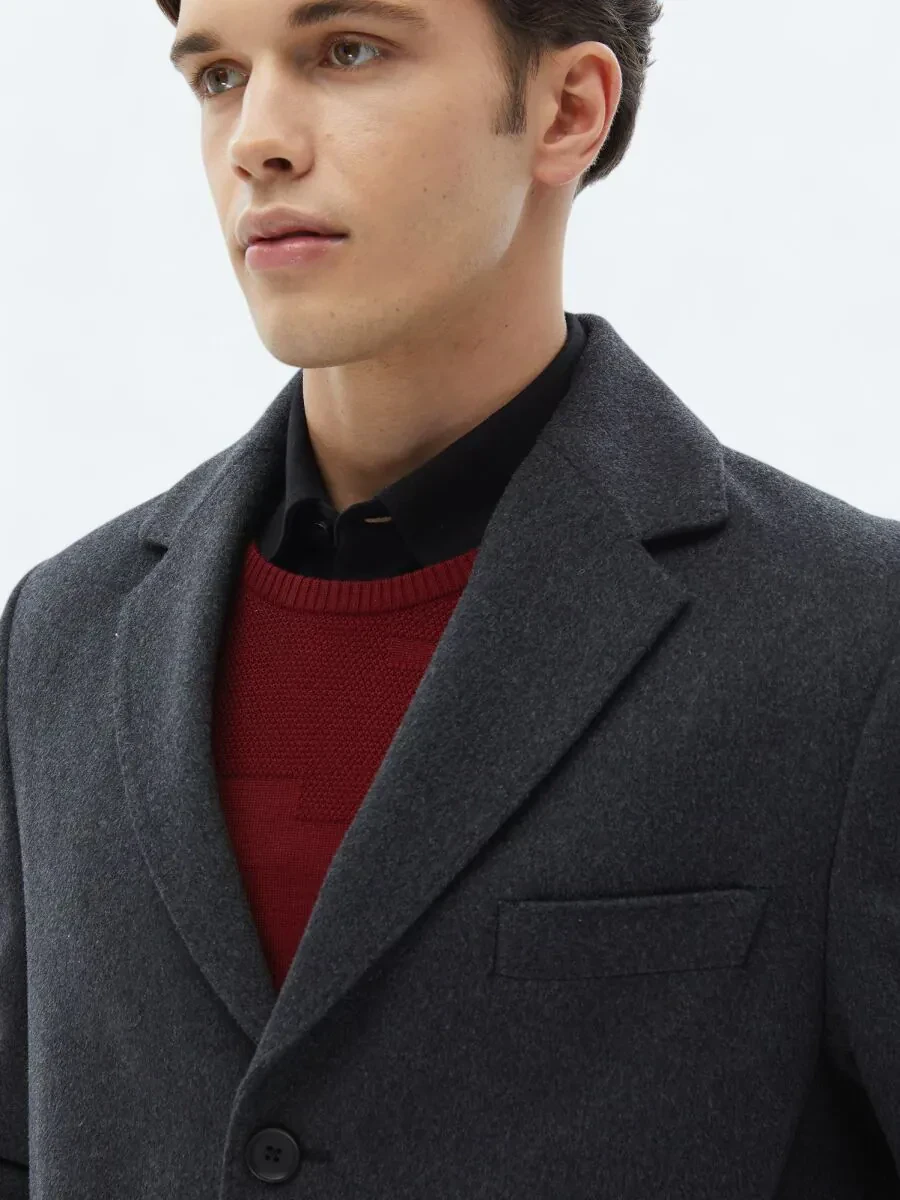 Hard Coal Regular Fit Butterfly Collar Classical Weaving Overcoat - 4