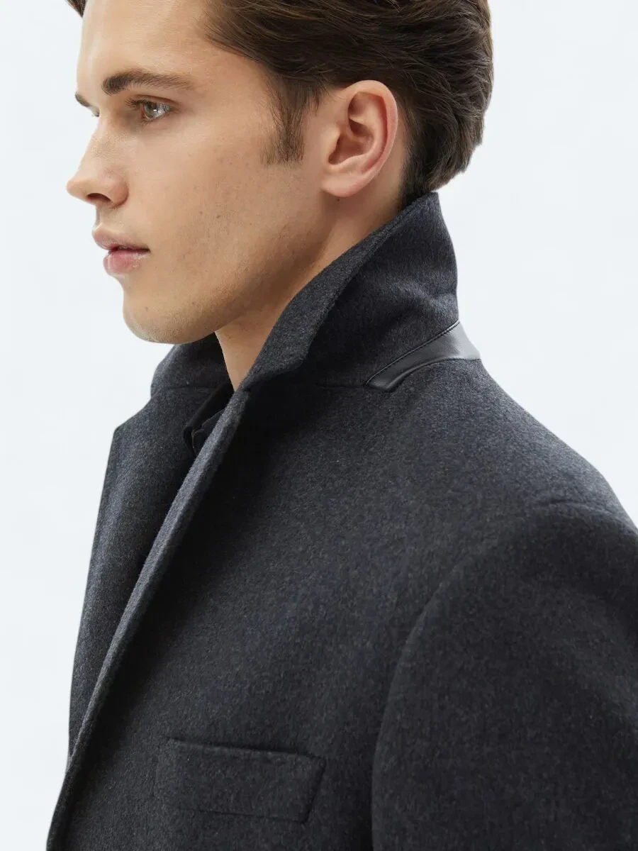 Hard Coal Regular Fit Butterfly Collar Classical Weaving Overcoat - 5