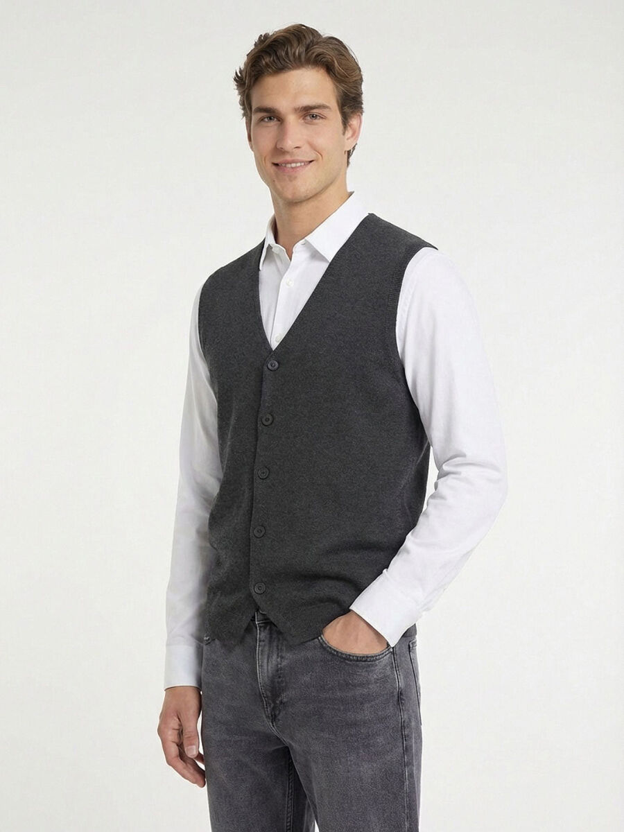 Hard Coal Regular Fit Casual Knitting Knit Vest - 3