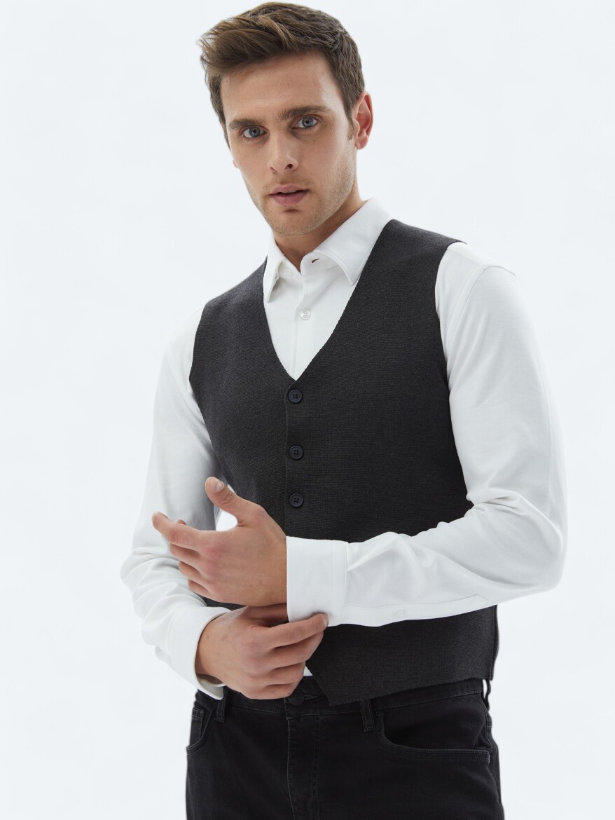 Hard Coal Regular Fit Casual Knitting Knit Vest - 3
