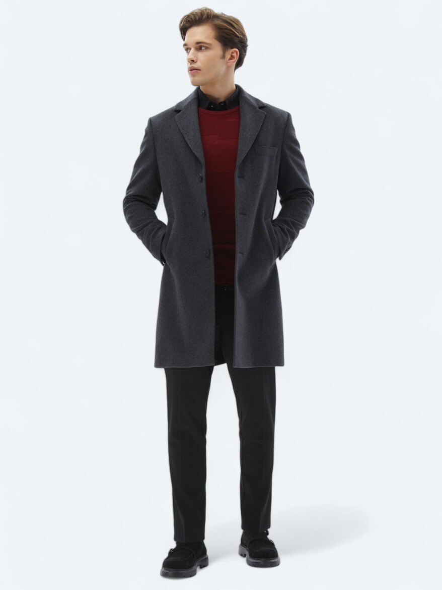 Hard Coal Regular Fit Double Breasted Collar Casual Weaving Overcoat - 2