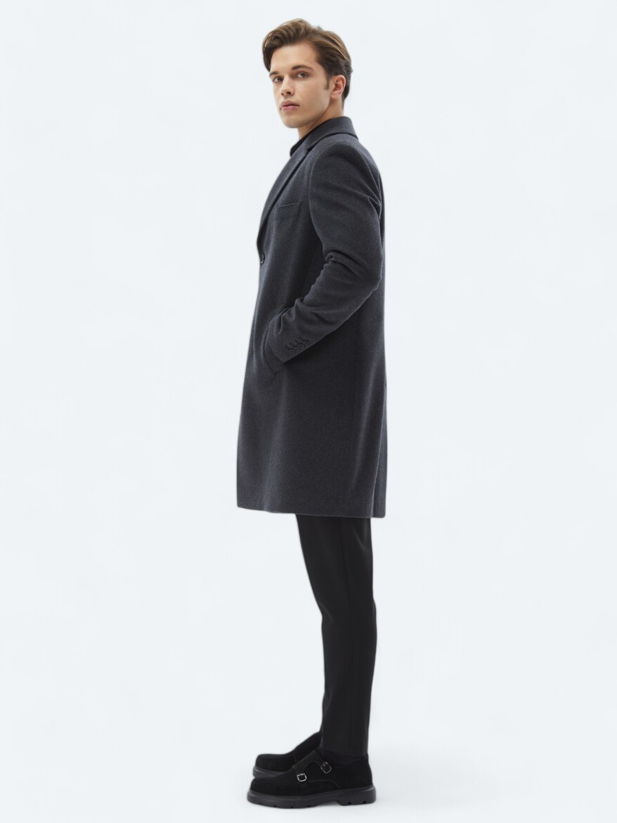 Hard Coal Regular Fit Double Breasted Collar Casual Weaving Overcoat - 3