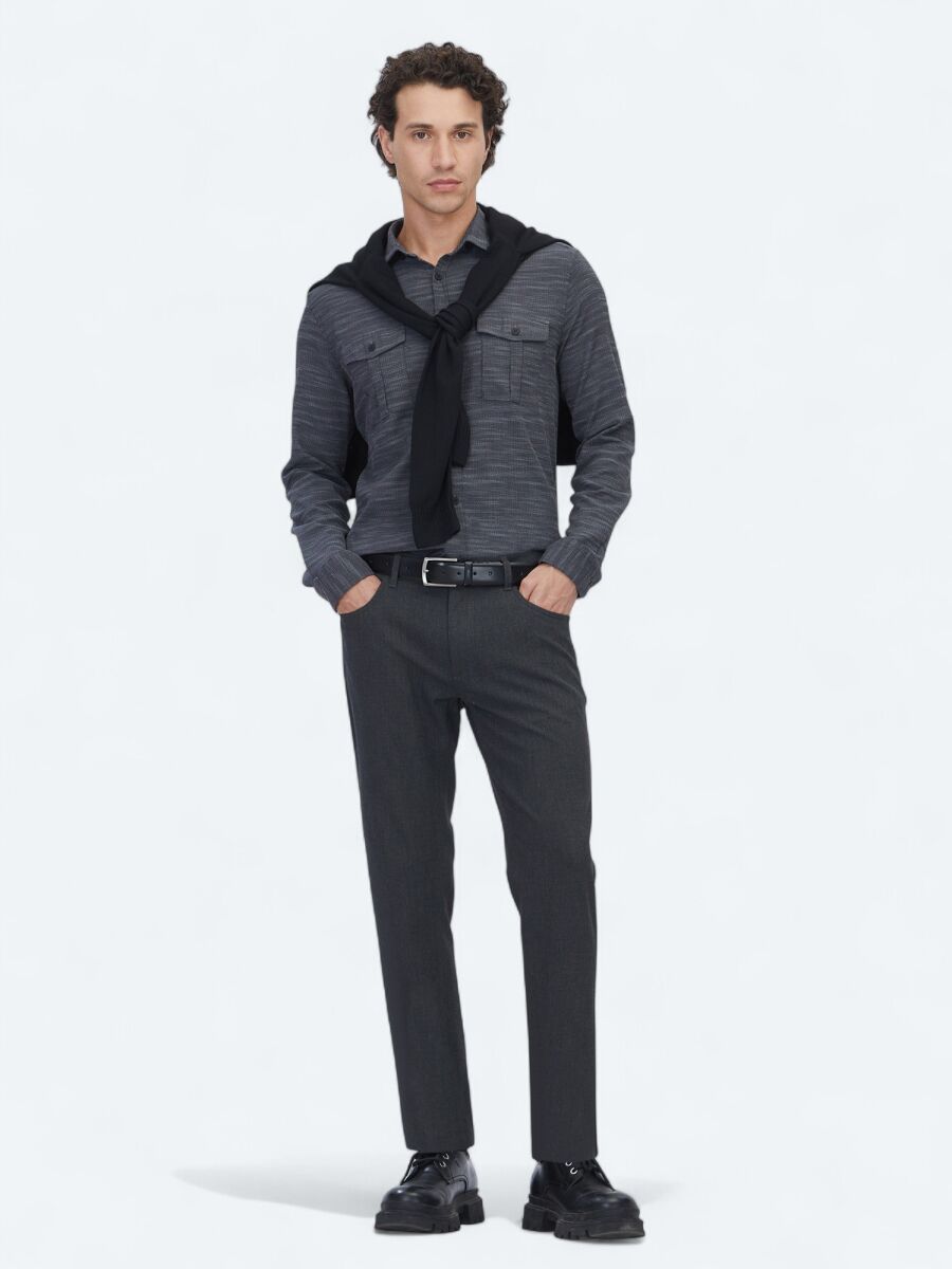 Hard Coal Regular Fit Long Weaving Casual Cotton Blended Shirt - 2