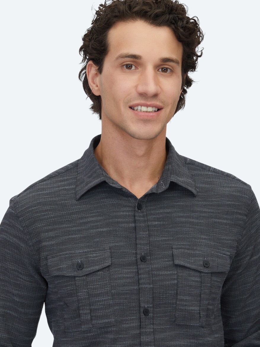 Hard Coal Regular Fit Long Weaving Casual Cotton Blended Shirt - 3