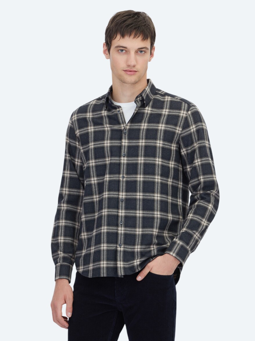 Hard Coal Regular Fit Long Weaving Casual Cotton Blended Shirt - 1