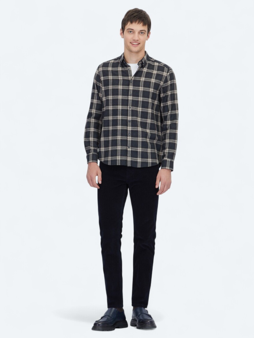 Hard Coal Regular Fit Long Weaving Casual Cotton Blended Shirt - 2