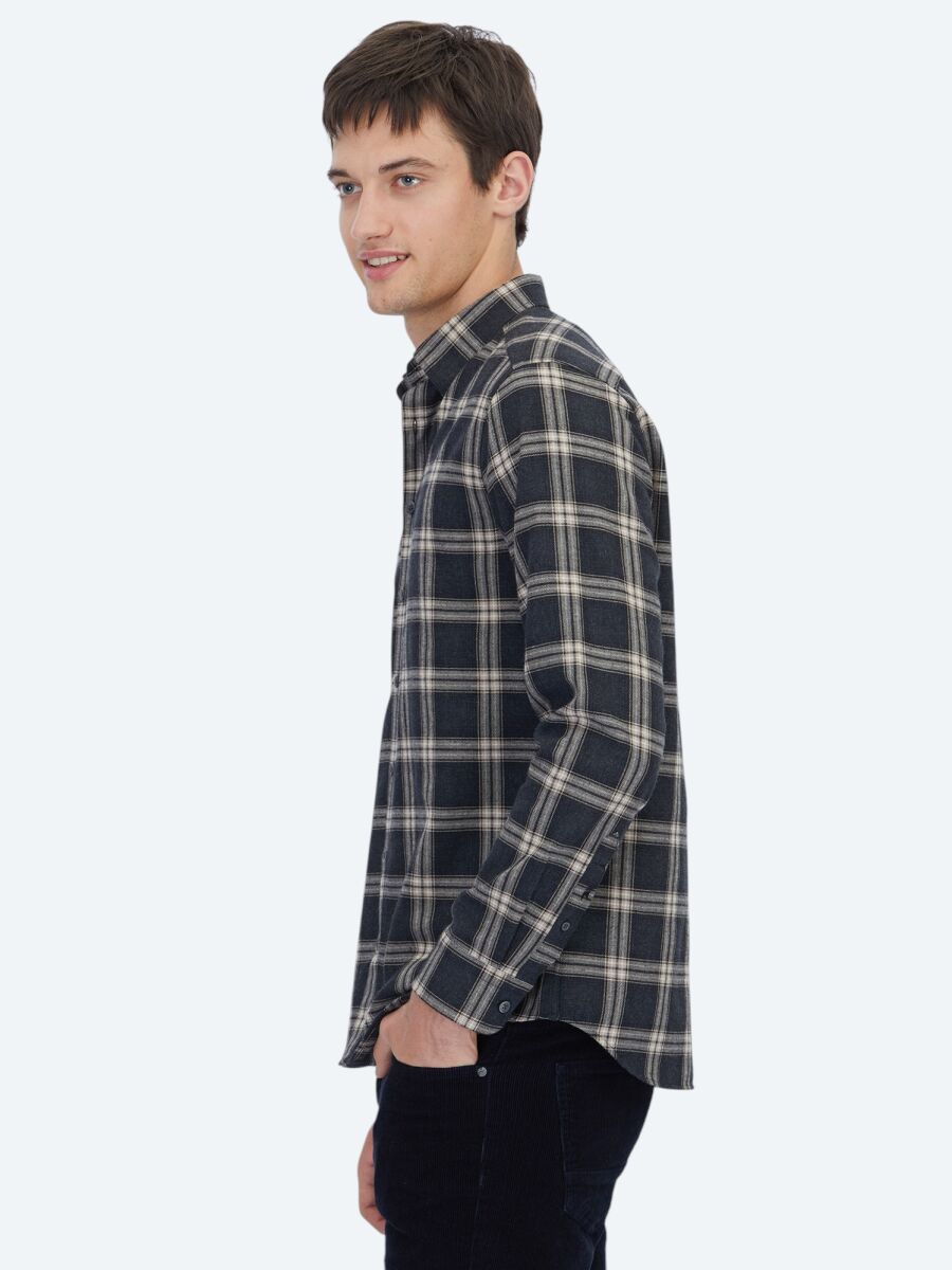 Hard Coal Regular Fit Long Weaving Casual Cotton Blended Shirt - 3