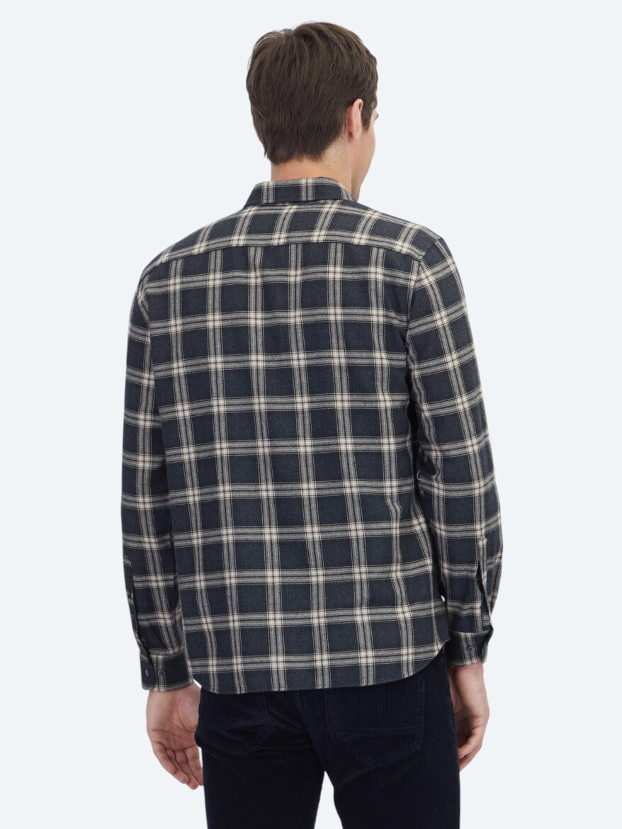 Hard Coal Regular Fit Long Weaving Casual Cotton Blended Shirt - 5