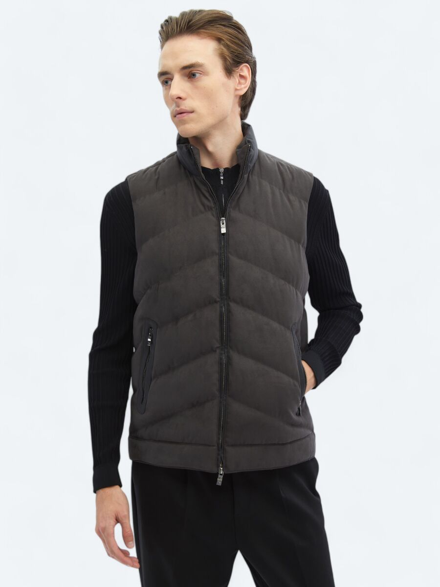 Hard Coal Regular Fit Turtleneck Casual Weaving Puffer Vest - 1