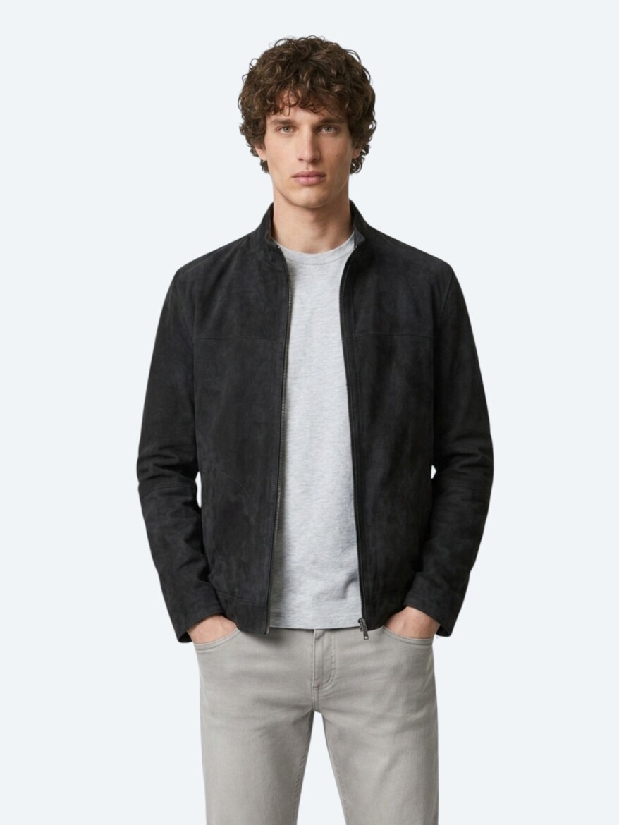 Hard Coal Regular Fit Turtleneck Smart Casual Double-Sided Leather Coat - 6