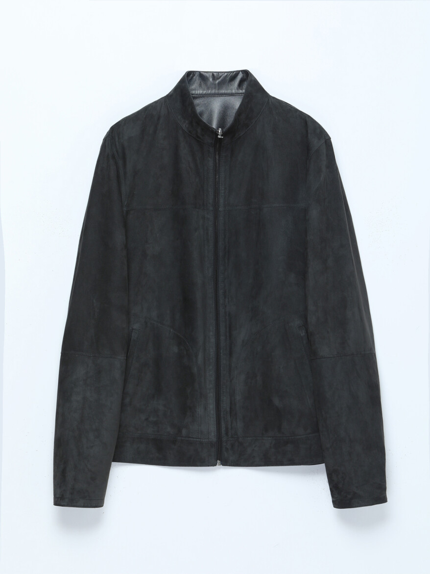 Hard Coal Regular Fit Turtleneck Smart Casual Double-Sided Leather Coat - 8