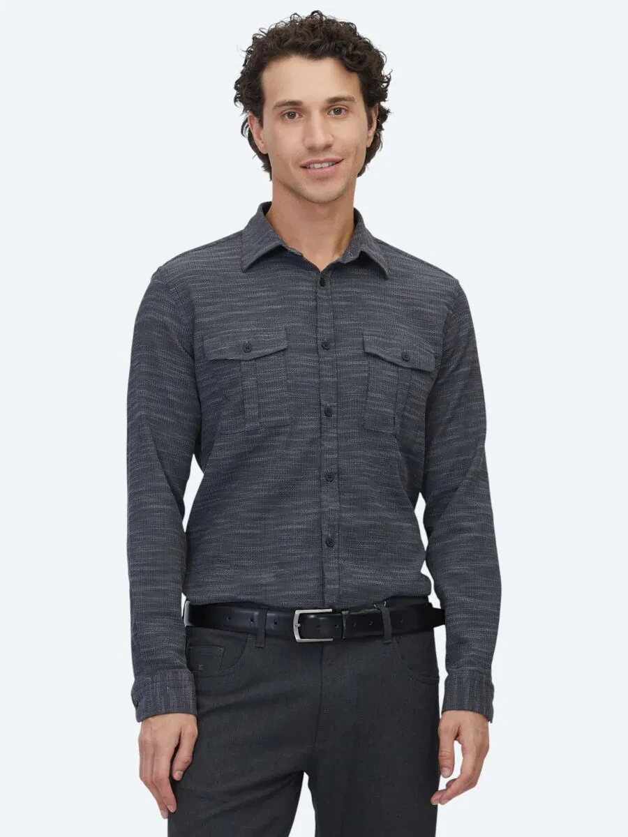 Hard Coal Regular Fit Weaving Casual Cotton Blended Shirt - 1