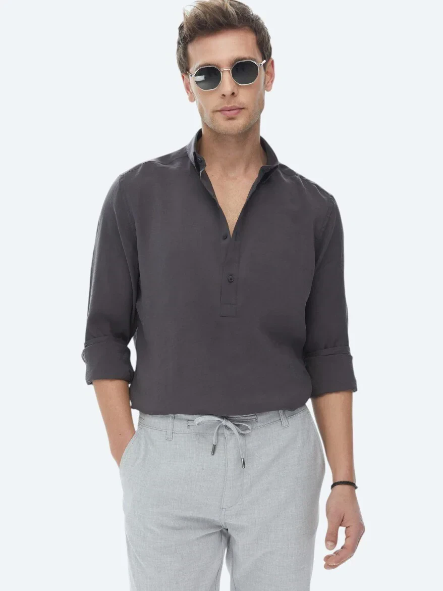 Hard Coal Regular Fit Weaving Casual Shirt - 1