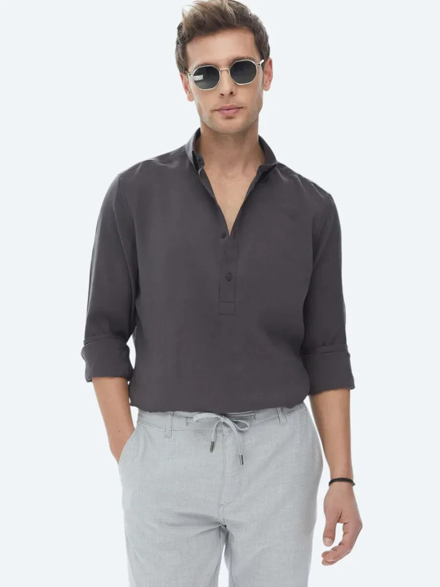 Hard Coal Regular Fit Weaving Casual Shirt - 1