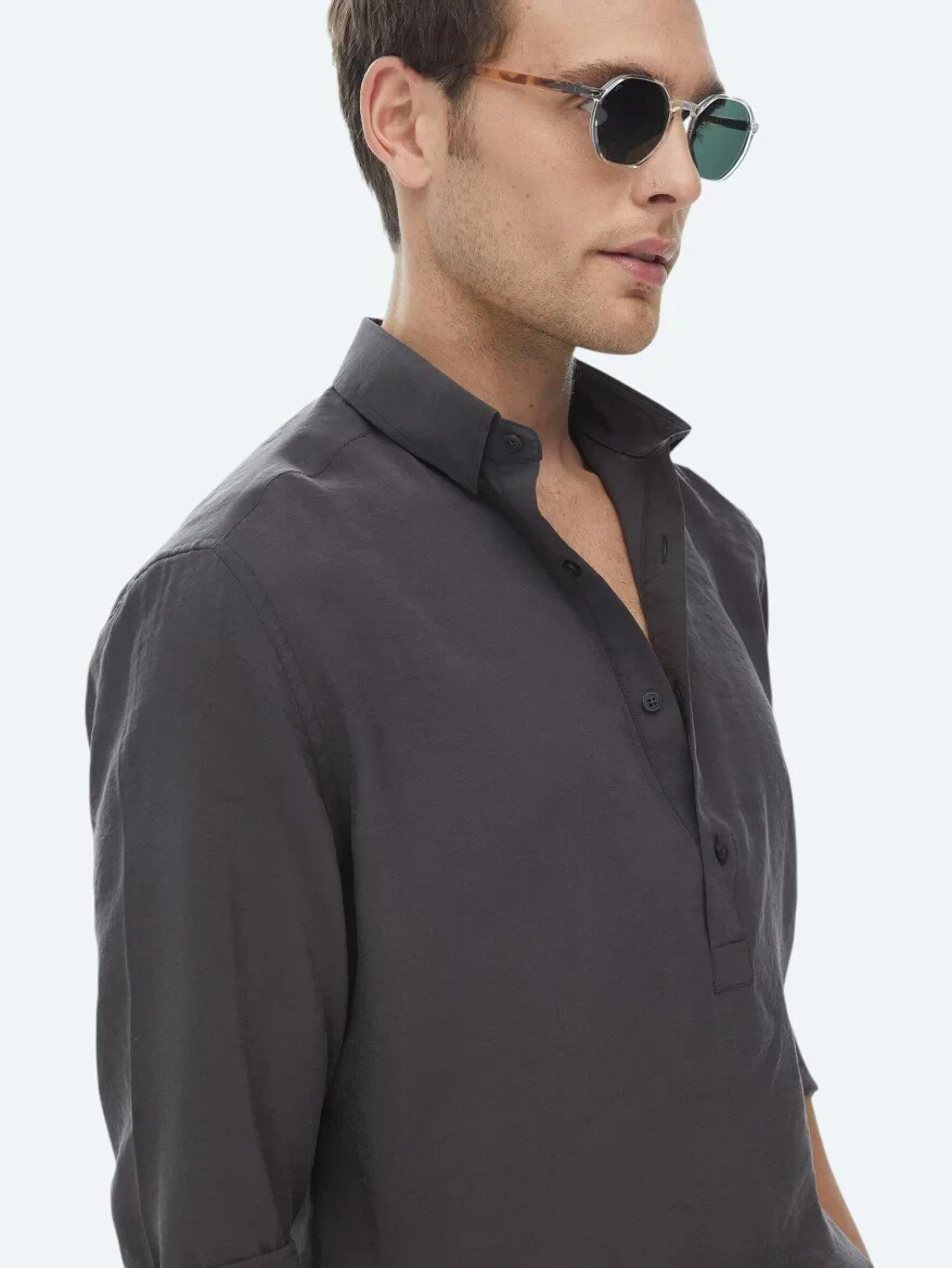 Hard Coal Regular Fit Weaving Casual Shirt - 3