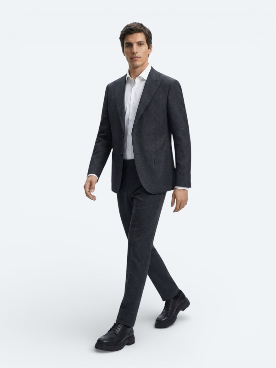 Hard Coal Ribbed Modern Fit 100% Wool Jacket - 2