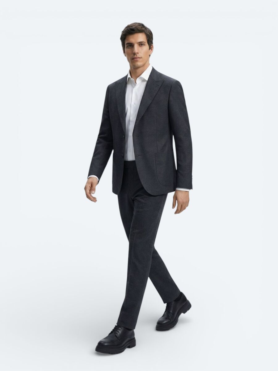 Hard Coal Ribbed Modern Fit 100% Wool Jacket - 2