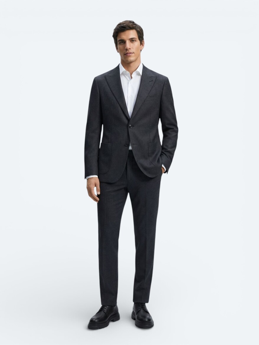 Hard Coal Ribbed Modern Fit 100% Wool Jacket - 3