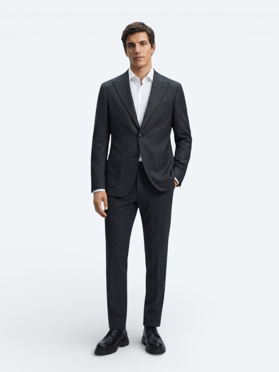 Hard Coal Ribbed Modern Fit 100% Wool Jacket - 3