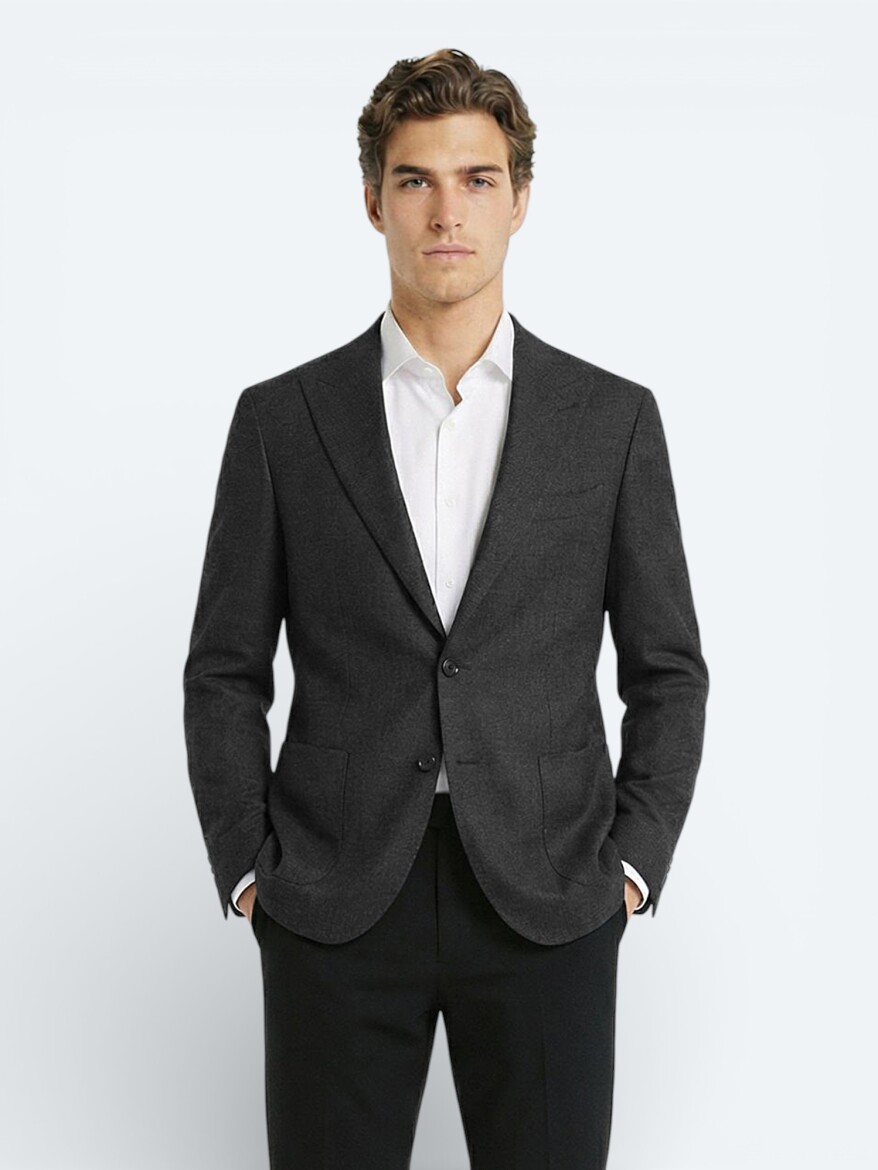 Hard Coal Ribbed Modern Fit 100% Wool Jacket - KİP