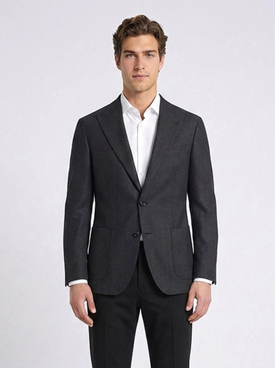 Hard Coal Ribbed Modern Fit 100% Wool Jacket - 5
