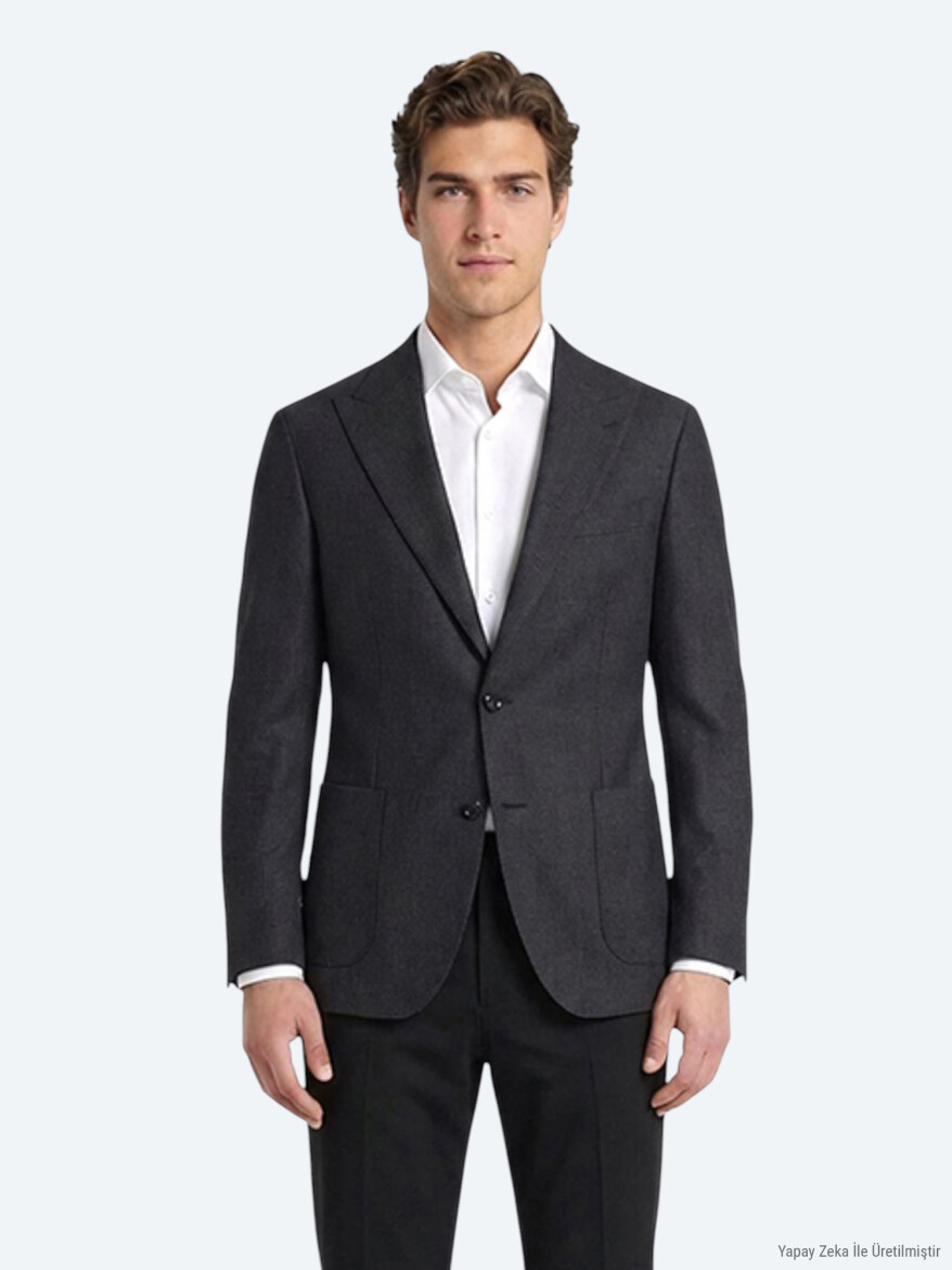 Hard Coal Ribbed Modern Fit 100% Wool Jacket - 4