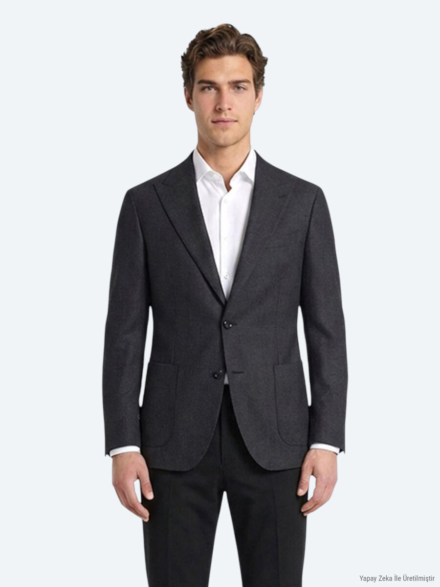 Hard Coal Ribbed Modern Fit 100% Wool Jacket - 4