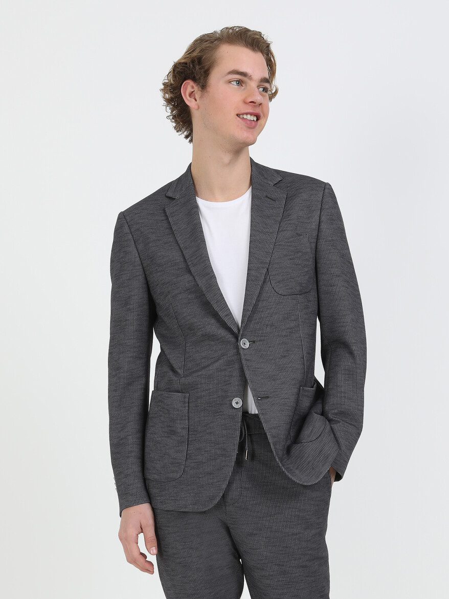 Hard Coal Striped Modern Fit Cotton Blended Suit - 1