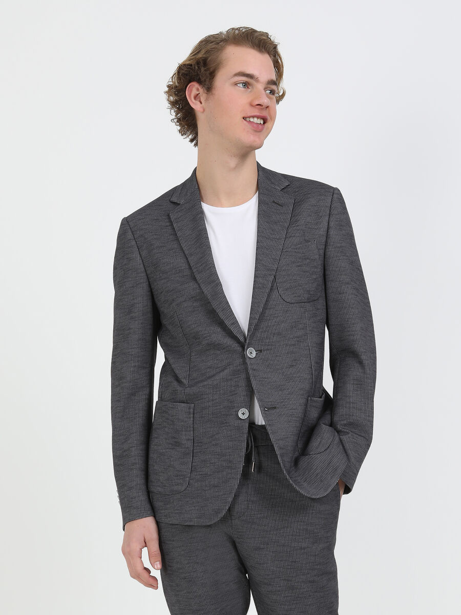 Hard Coal Striped Modern Fit Cotton Blended Suit - 1