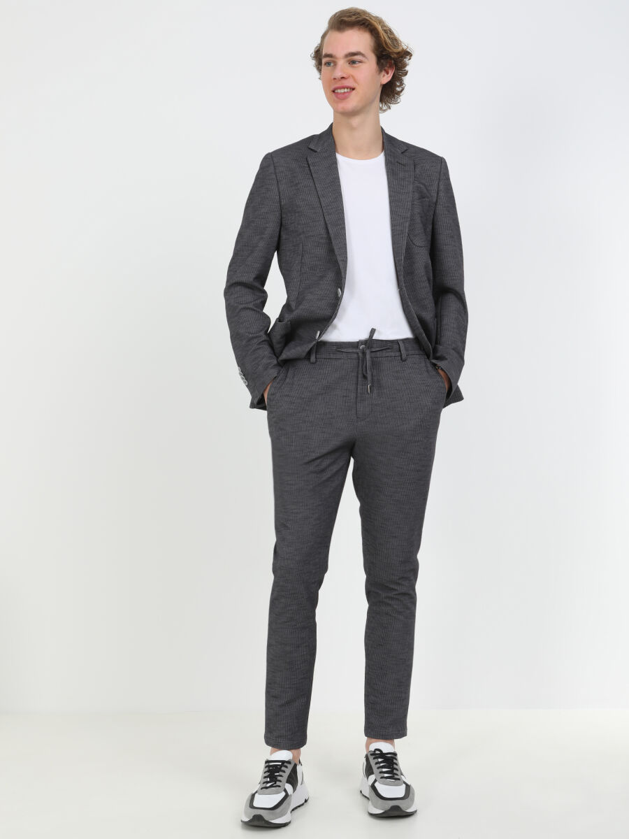 Hard Coal Striped Modern Fit Cotton Blended Suit - 6