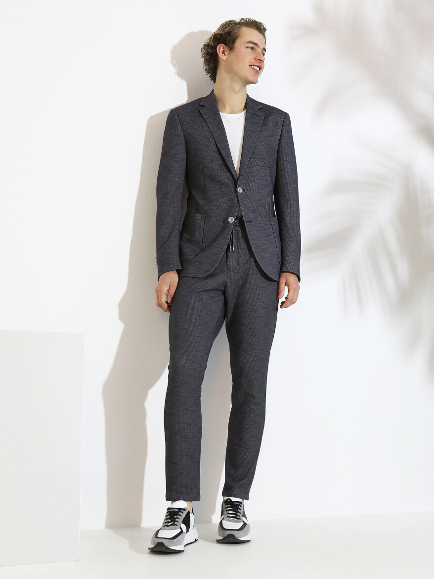 Hard Coal Striped Modern Fit Cotton Blended Suit - 10