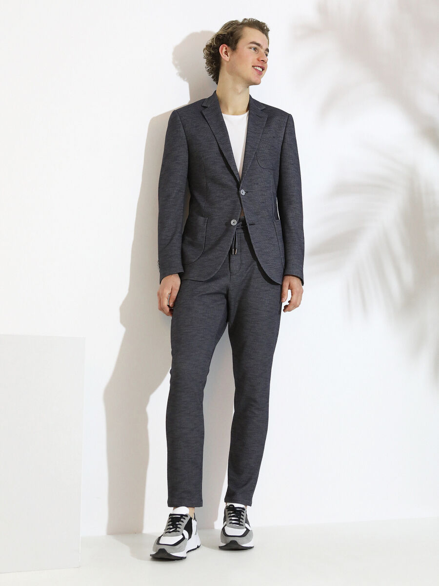 Hard Coal Striped Modern Fit Cotton Blended Suit - 10