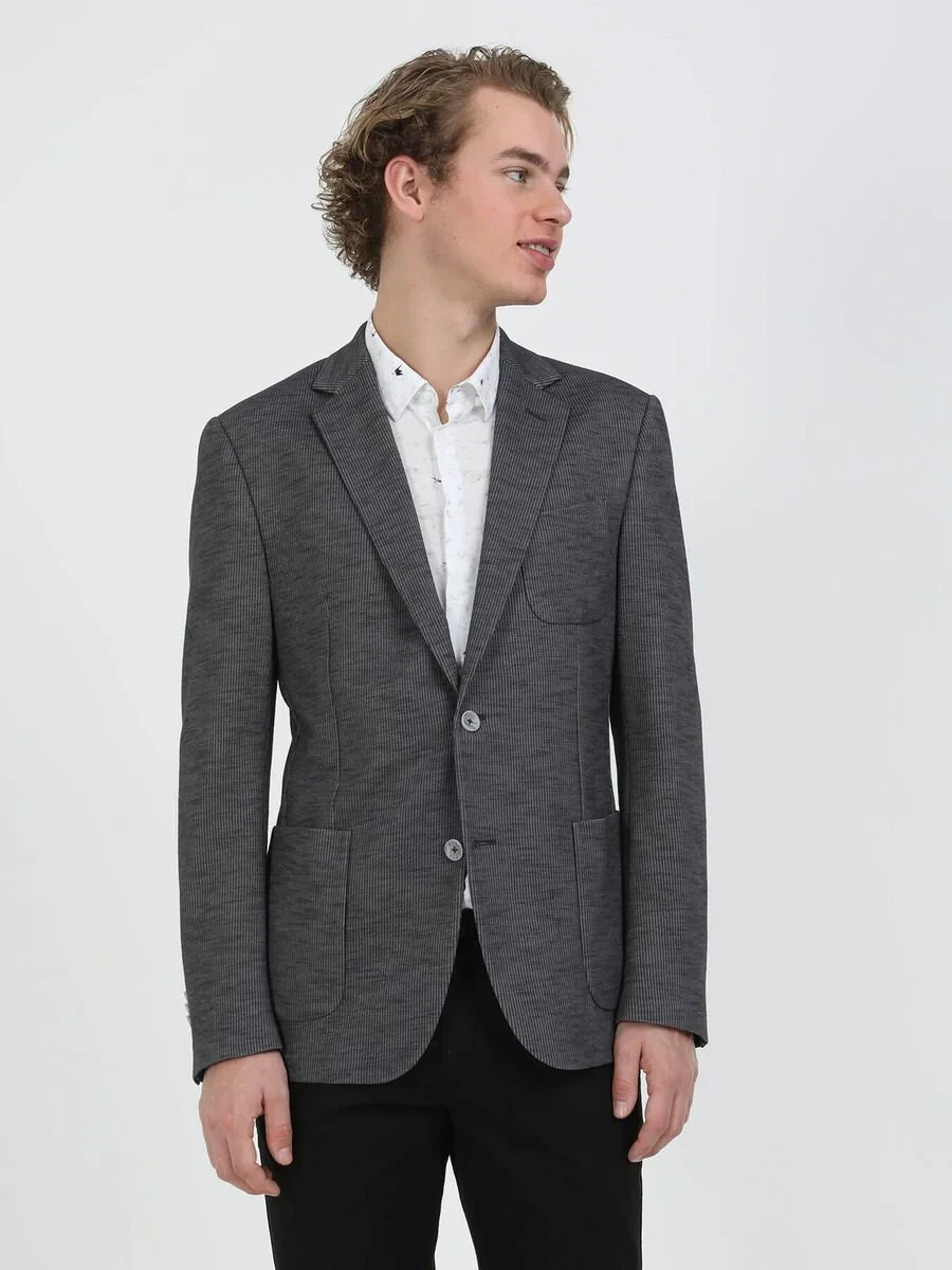 Hard Coal Striped Modern Fit Cotton Blended Suit - 6