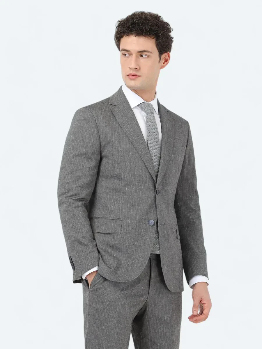 Hard Coal Striped Modern Fit Cotton Blended Suit - 1
