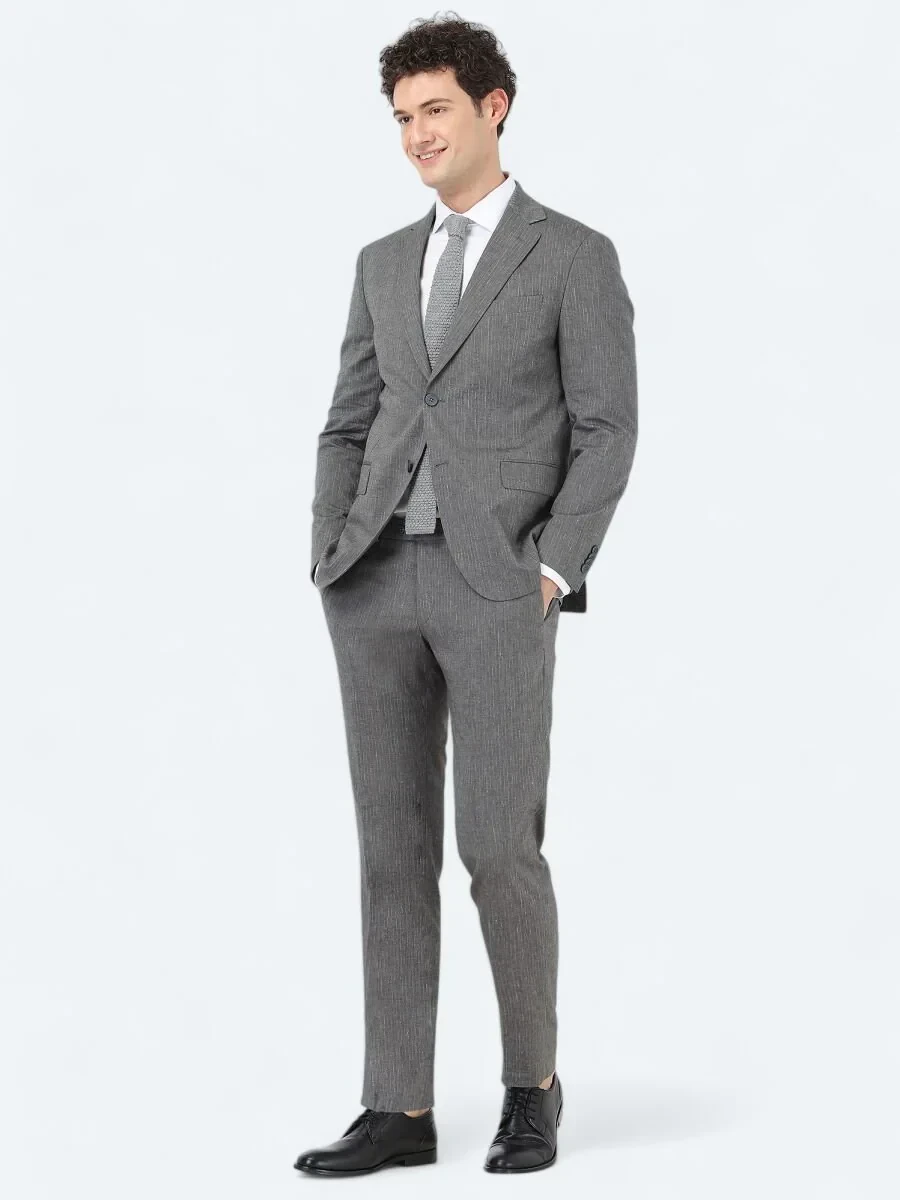 Hard Coal Striped Modern Fit Cotton Blended Suit - 2