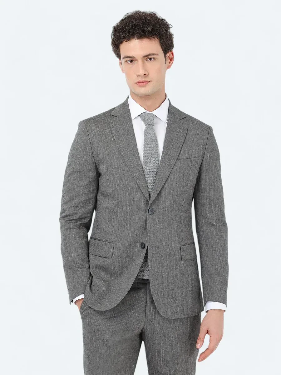Hard Coal Striped Modern Fit Cotton Blended Suit - 3