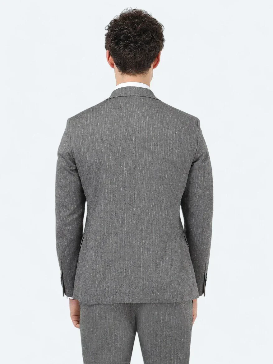 Hard Coal Striped Modern Fit Cotton Blended Suit - 6