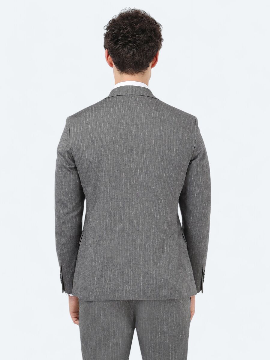 Hard Coal Striped Modern Fit Cotton Blended Suit - 6