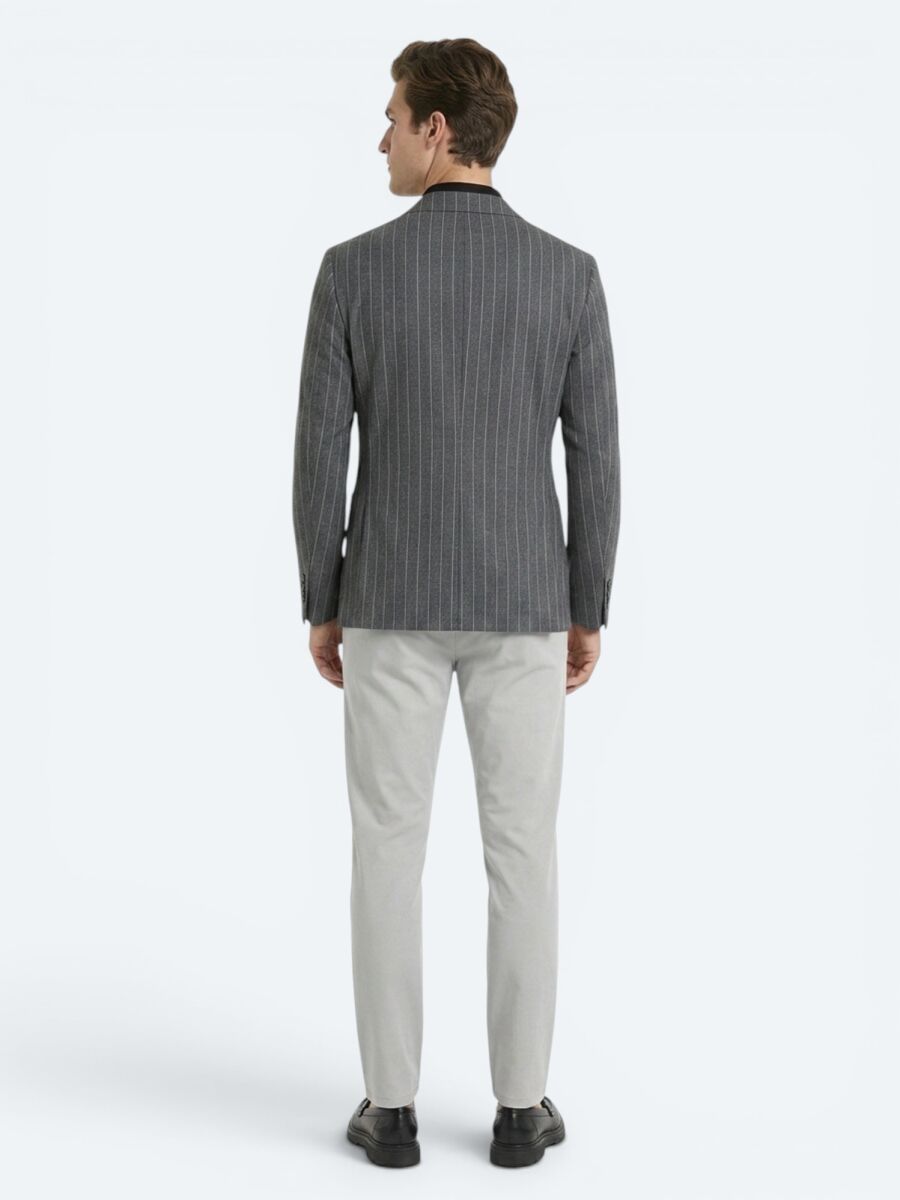 Hard Coal Striped Modern Fit Linen Blended Jacket - 5