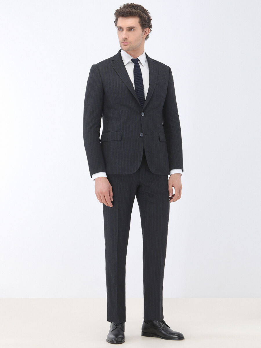 Hard Coal Striped Modern Fit Suit - 2