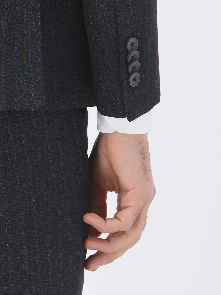 Hard Coal Striped Modern Fit Suit - 4