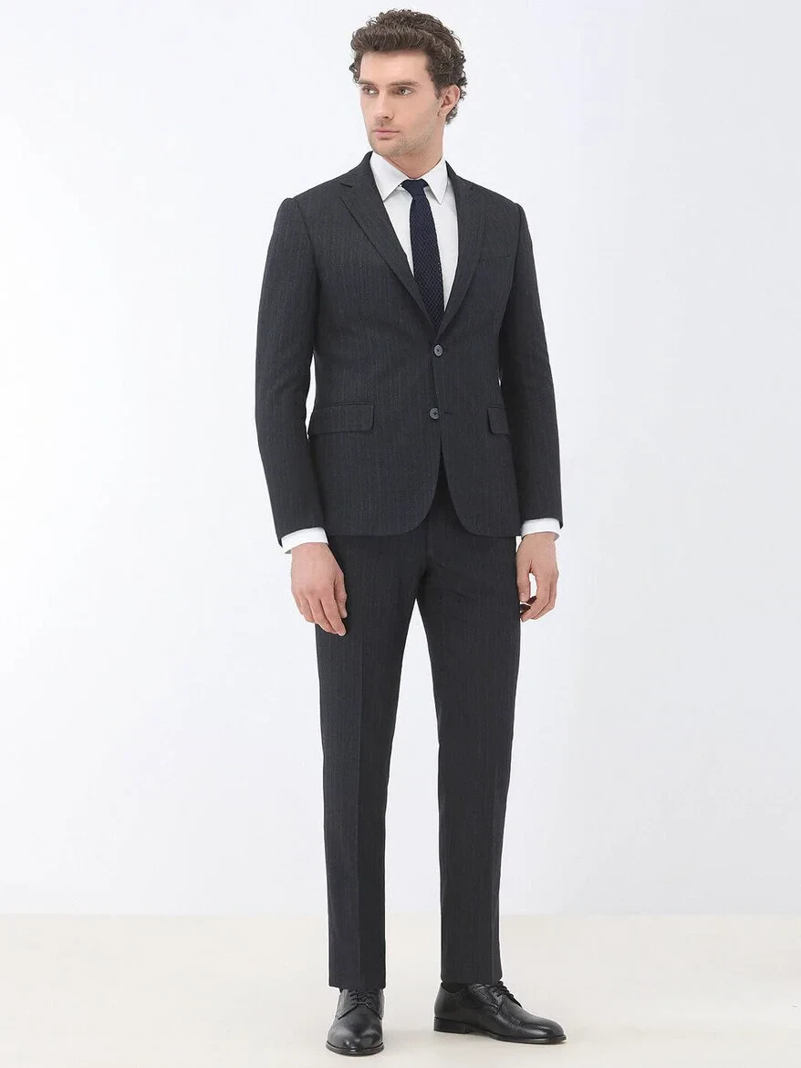 Hard Coal Striped Modern Fit Suit - 2