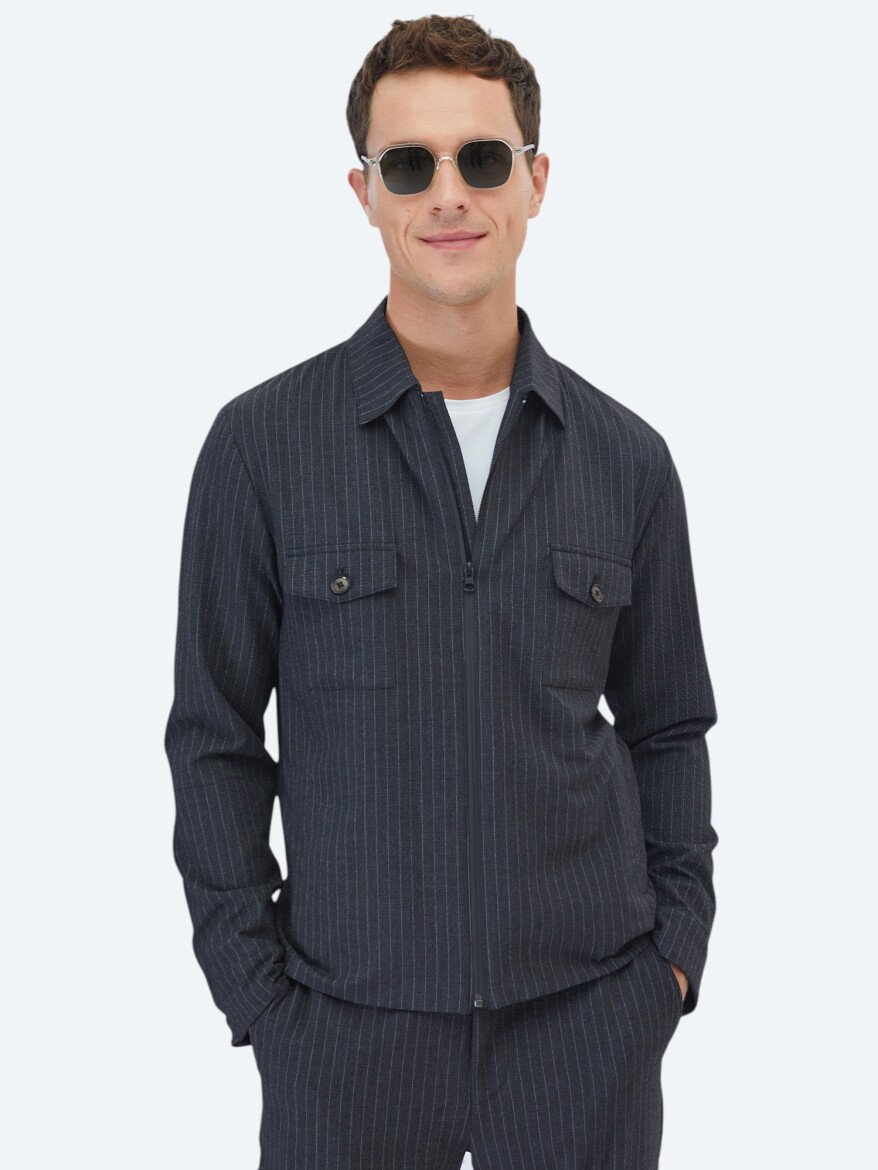 Hard Coal Striped Modern Fit Suit - 1