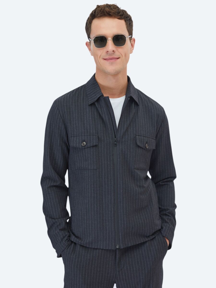 Hard Coal Striped Modern Fit Suit - 1