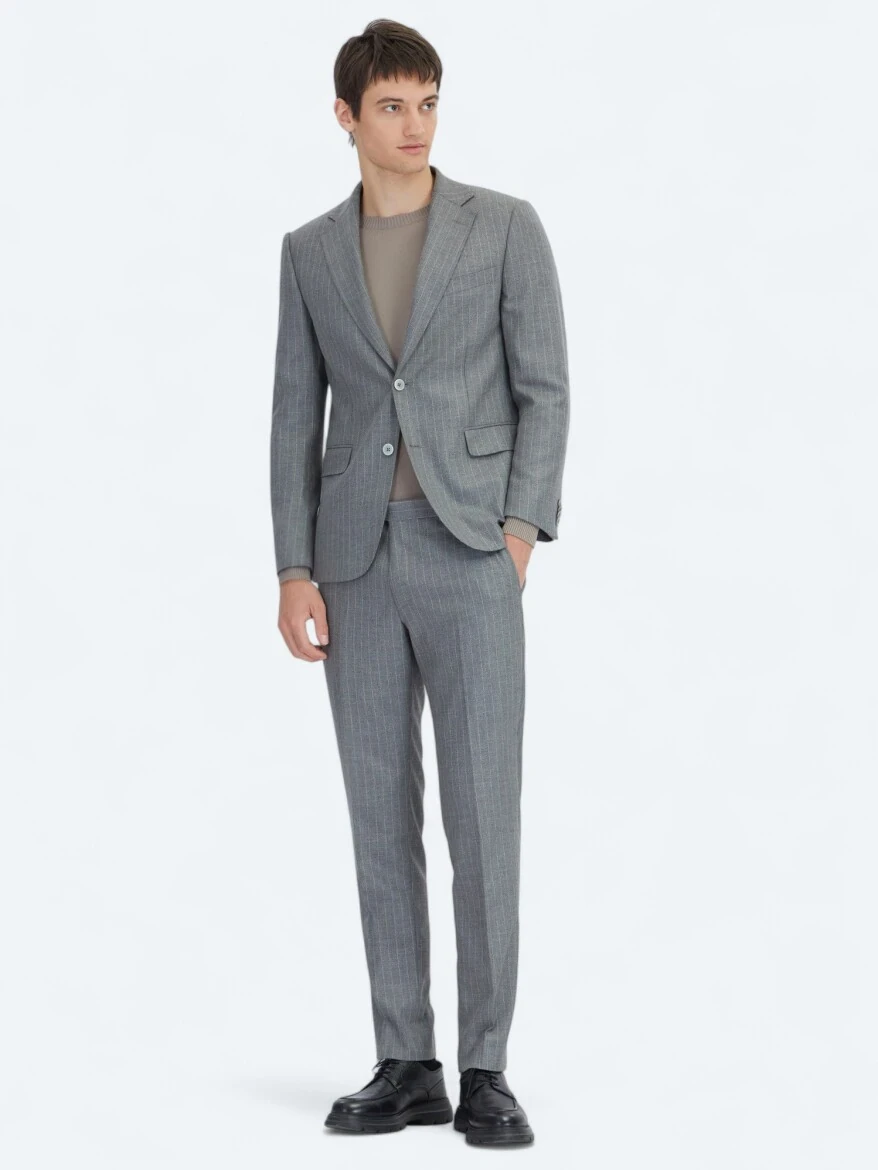 Hard Coal Striped Modern Fit Suit - 2