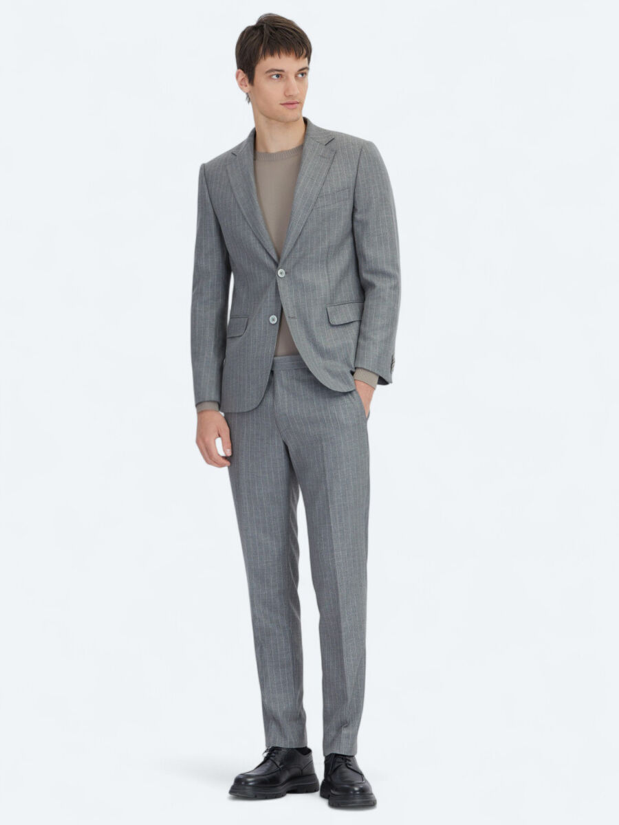 Hard Coal Striped Modern Fit Suit - 2