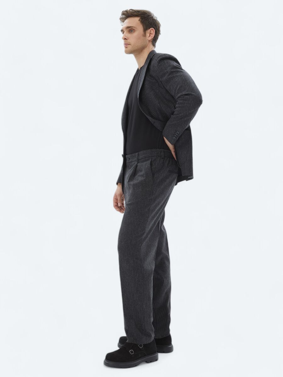 Hard Coal Striped Modern Fit Wool Blended Suit - 5