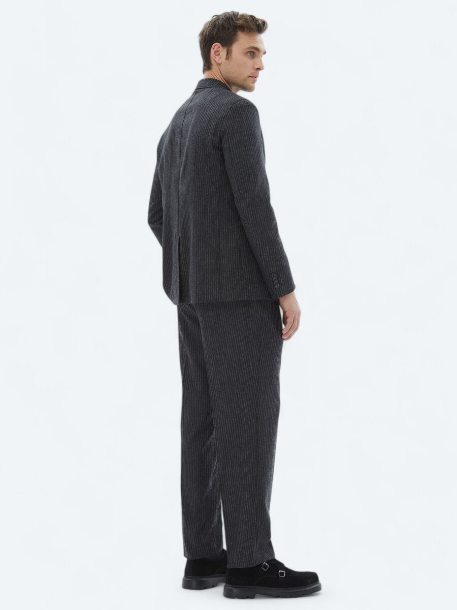 Hard Coal Striped Modern Fit Wool Blended Suit - 7